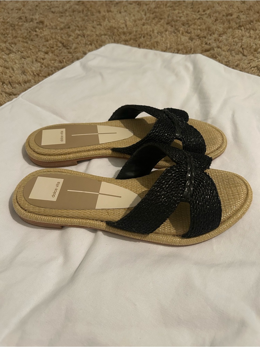 Dolce Vita Black Braided Slide Sandals with Tan Footbed